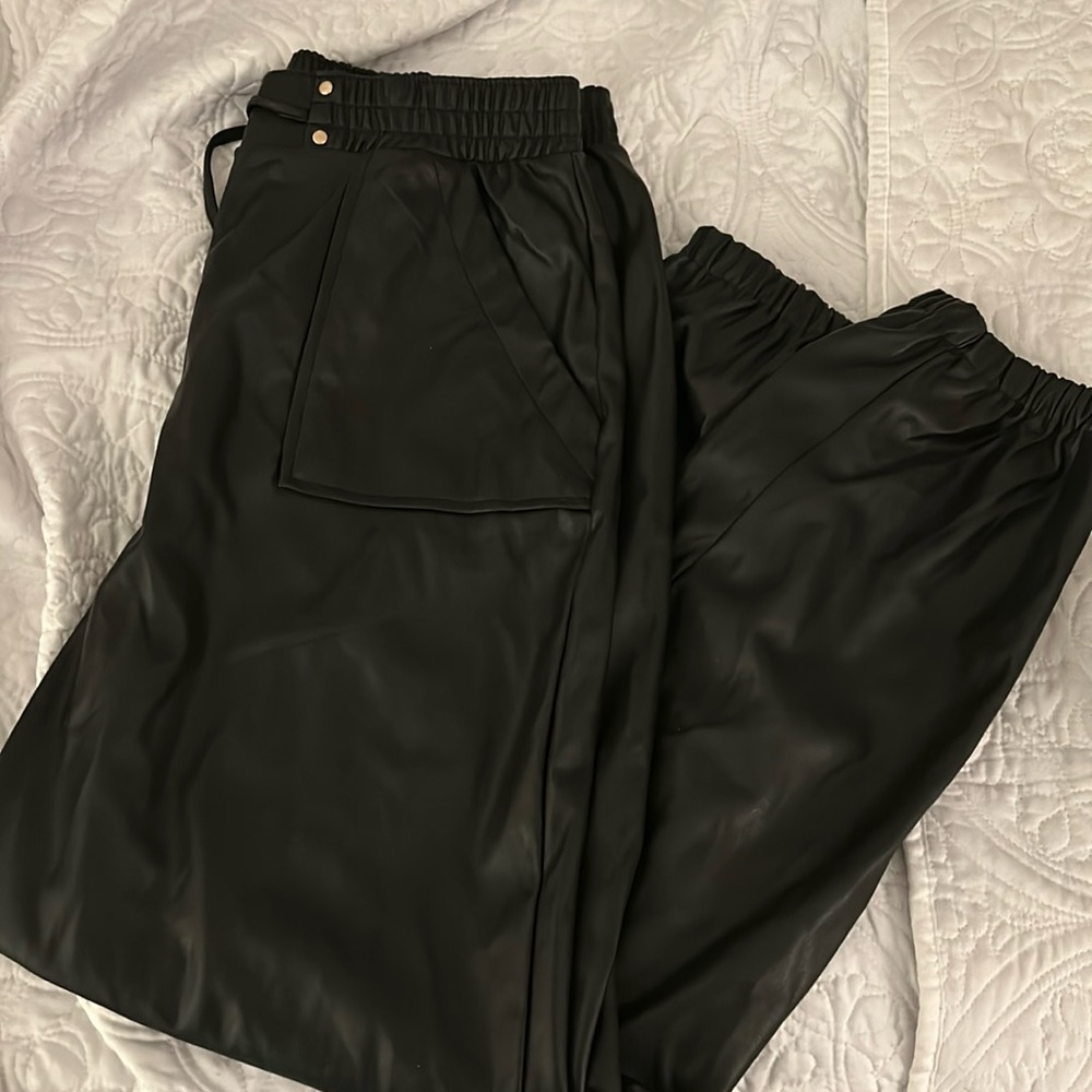 Black leather joggers
